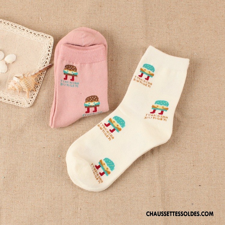 Chaussettes Mi Hautes Femme L'automne Milieu Hiver Casual Le Nouveau Charmant Blanc