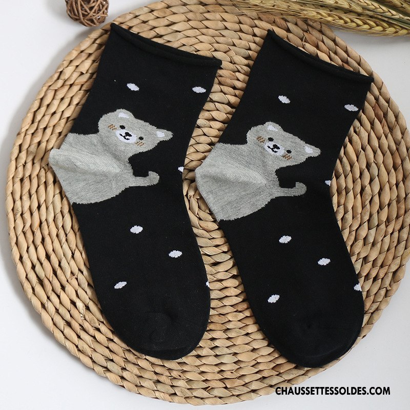Chaussettes Mi Hautes Femme L'automne Ours Dessin Animé Anti-odeur Casual Charmant Noir