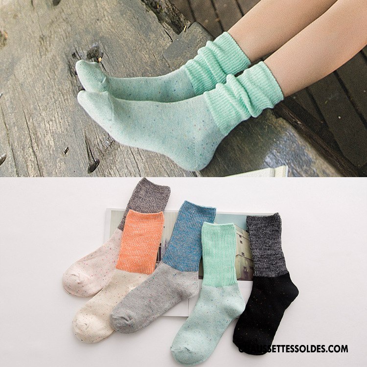 Chaussettes Mi Hautes Femme L'automne Yarn Bambou Thermiques Rétro Renforcé Vert