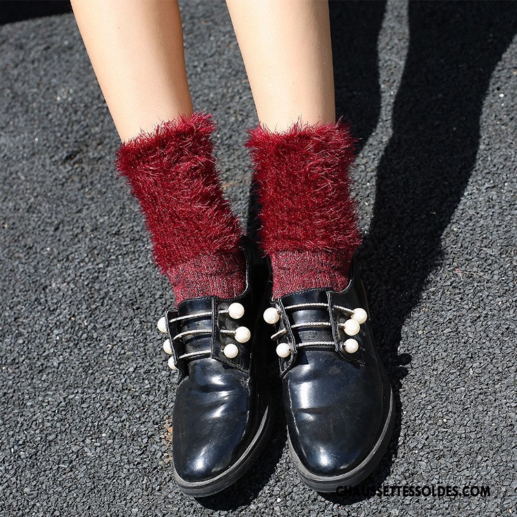 Chaussettes Mi Hautes Femme La Laine Plume L'automne Mélangé Chaussette Courte Hiver Bordeaux