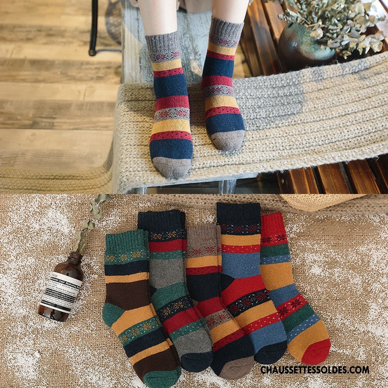 Chaussettes Mi Hautes Femme La Laine Rayé L'automne Dame Thermiques Lapin Coloré