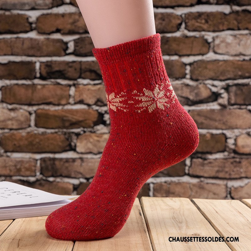 Chaussettes Mi Hautes Femme La Laine Yarn Anti-odeur Thermiques Le Nouveau Casual Rouge