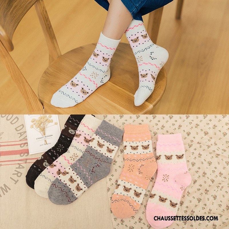 Chaussettes Mi Hautes Femme Lapin Thermiques Ours Milieu Renforcé Modèle Blanc