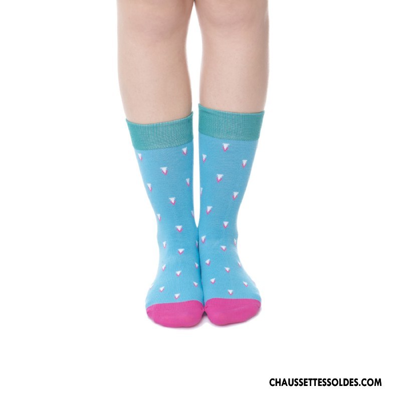 Chaussettes Mi Hautes Femme Le Nouveau 100% Coton Hiver Personnalité Long Stock L'automne Bleu