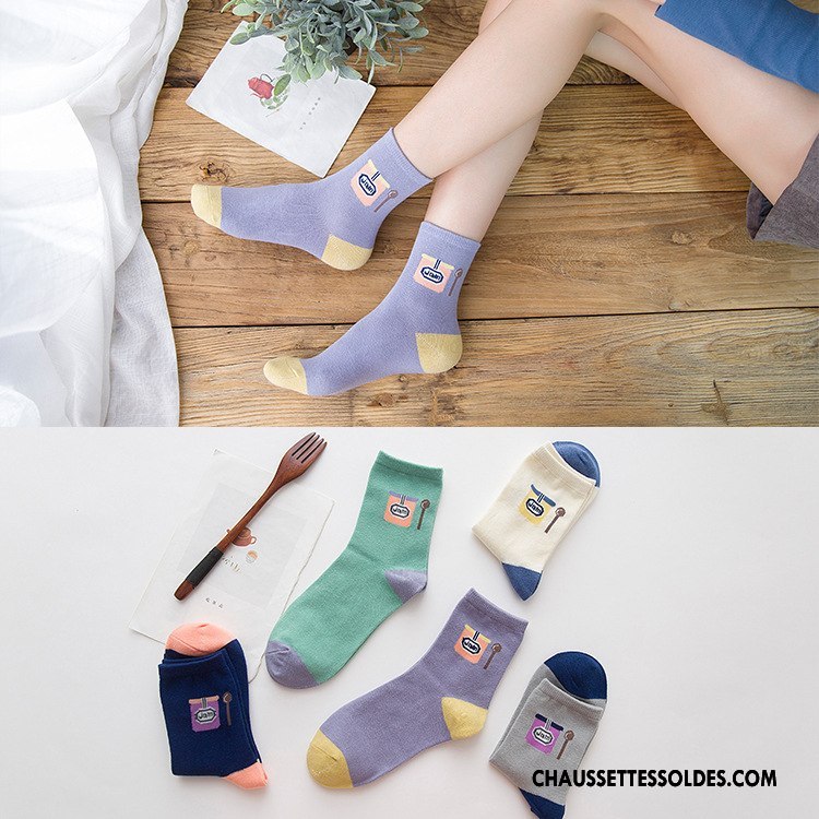 Chaussettes Mi Hautes Femme Le Nouveau Frais Plaine Chaussettes En Coton 100% Coton Milieu Bleu