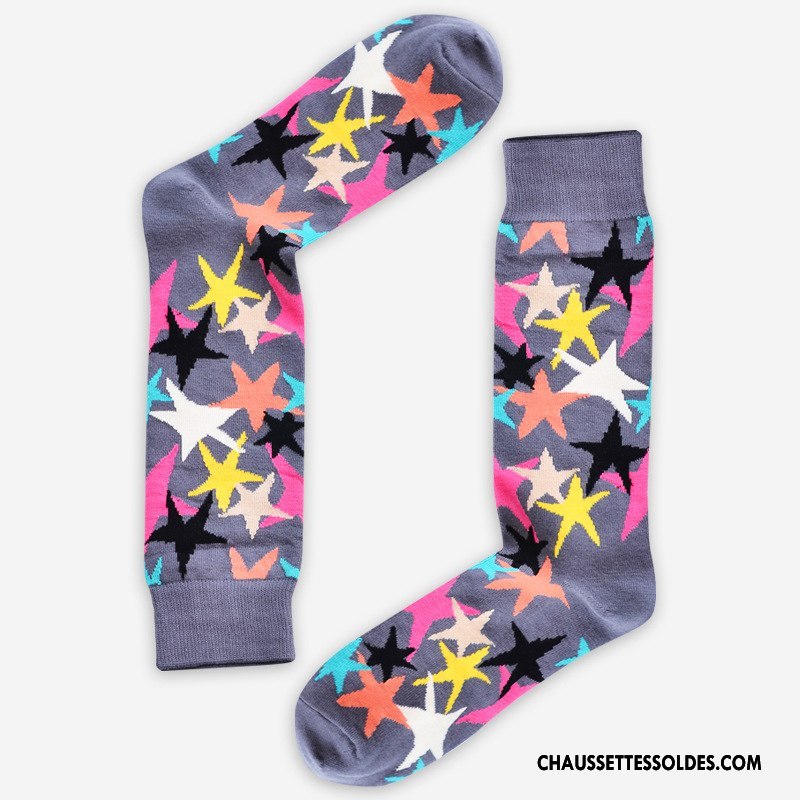 Chaussettes Mi Hautes Femme Le Nouveau Hiver Long Stock Homme L'automne Milieu Couleur De Contraste Gris