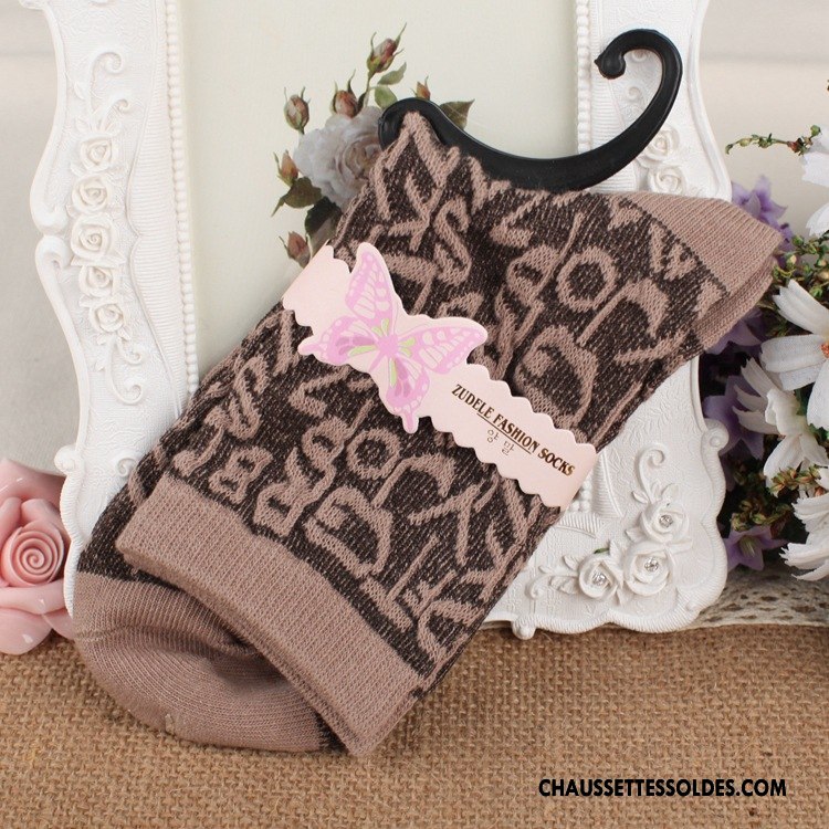 Chaussettes Mi Hautes Femme Le Nouveau L'automne Milieu Style National Hiver Chaussettes En Coton Marron