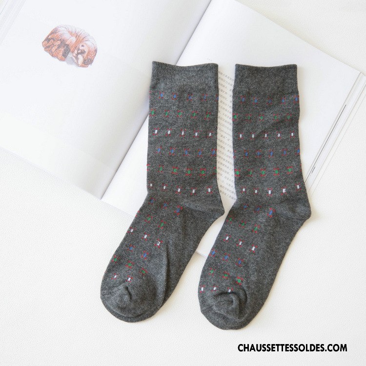 Chaussettes Mi Hautes Femme Le Nouveau Milieu Hiver Chaussettes En Coton Petit De Travail Coloré Gris Foncé