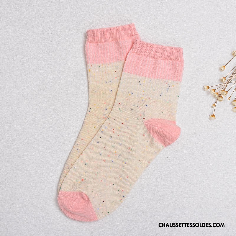 Chaussettes Mi Hautes Femme Le Nouveau Milieu Plaine 100% Coton L'automne Hiver Rose