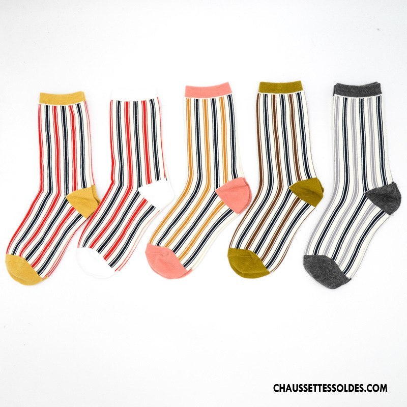 Chaussettes Mi Hautes Femme Le Nouveau Style National 100% Coton Hiver L'automne Rétro Coloré