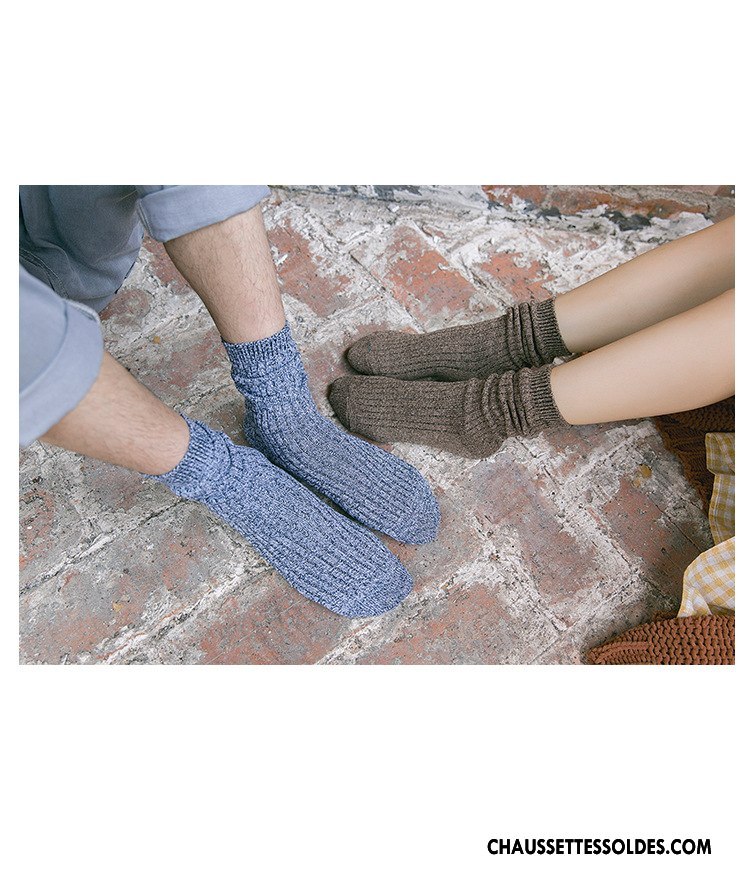 Chaussettes Mi Hautes Femme Le Nouveau Yarn Élève Milieu Homme Lovers Gris