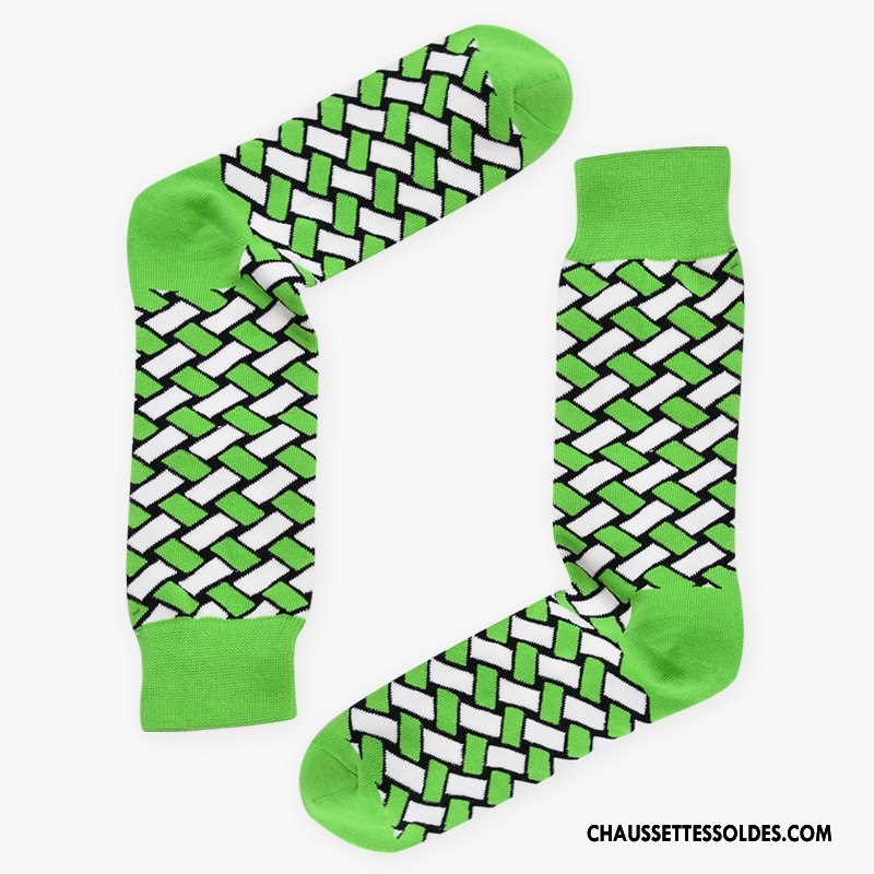 Chaussettes Mi Hautes Femme Long Stock Géométrie Milieu Le Nouveau Coton Bio Mouvement Couleur De Contraste Vert