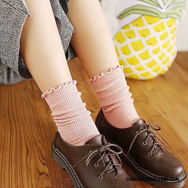 Chaussettes Mi Hautes Femme Longue Bois Dentelle Doux L'automne Rayé Couleurs De Bonbons Rose