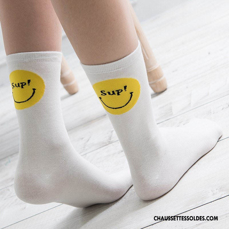 Chaussettes Mi Hautes Femme Légèrement Milieu Dame Personnalité Le Nouveau Fluide Doux Blanc