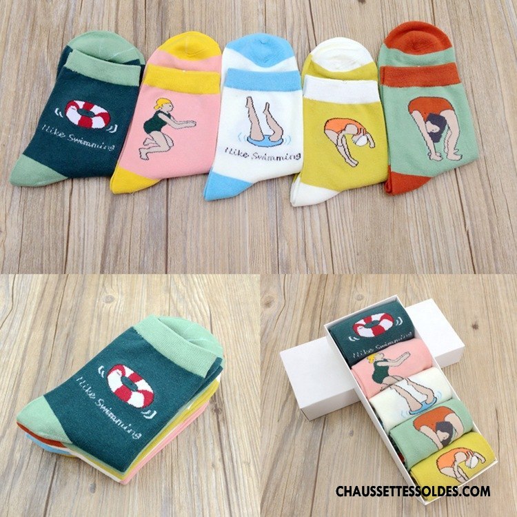 Chaussettes Mi Hautes Femme Maillot De Bain Fille Chaussettes En Coton Rétro Le Nouveau Dame Vert Foncé