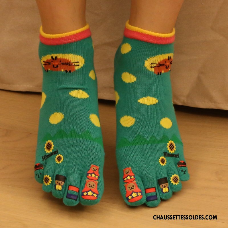 Chaussettes Mi Hautes Femme Matelassé Cinq Doigts Longue Confortable Vert