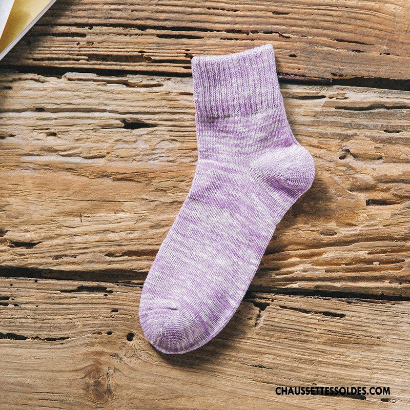 Chaussettes Mi Hautes Femme Milieu Bambou Dame L'automne Le Nouveau Rayé Violet
