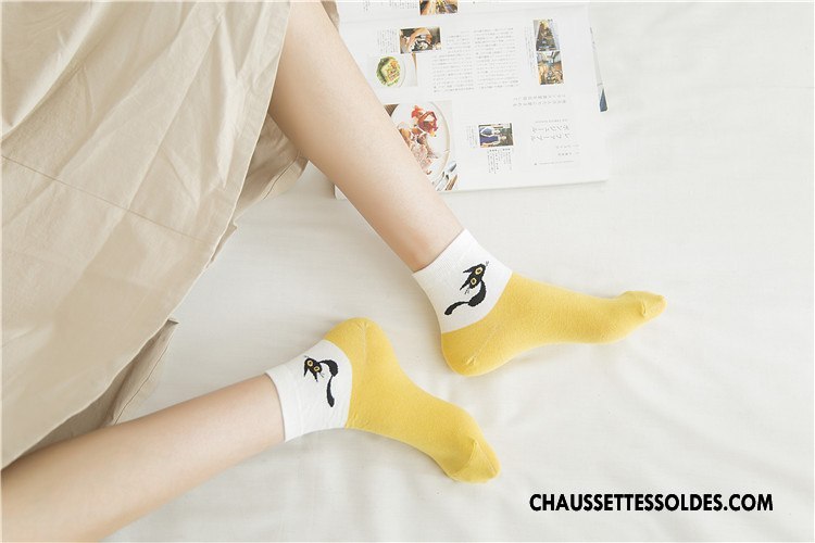 Chaussettes Mi Hautes Femme Milieu Chaussette Basse Coupée Dessin Animé Petit Le Nouveau 100% Coton Jaune