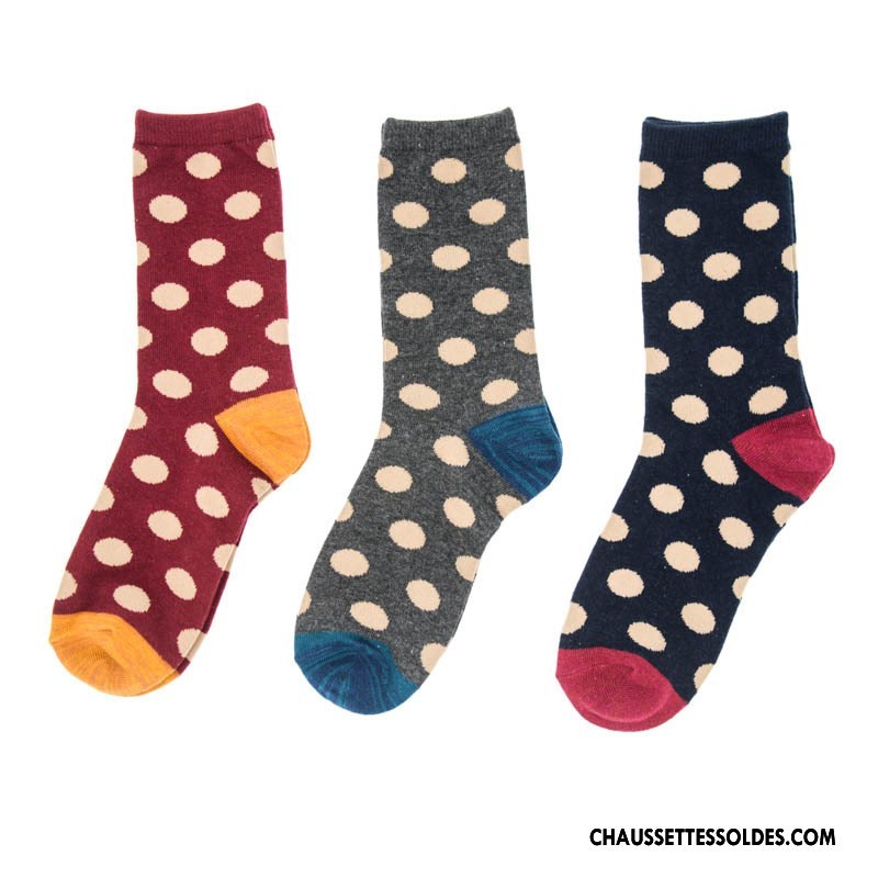 Chaussettes Mi Hautes Femme Milieu Chaussettes En Coton Gros 100% Coton Points Le Nouveau Gris