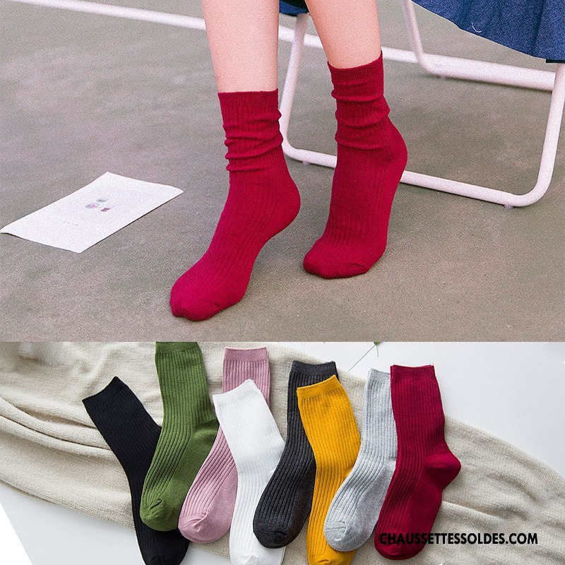Chaussettes Mi Hautes Femme Milieu Dame Rétro 100% Coton Bordeaux Pure