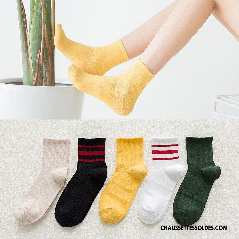 Chaussettes Mi Hautes Femme Milieu Hiver Dame Le Nouveau L'automne 100% Coton Pure Or