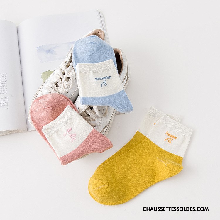 Chaussettes Mi Hautes Femme Milieu Le Nouveau L'automne Coton Bio Ligne Chaussette Courte Jaune