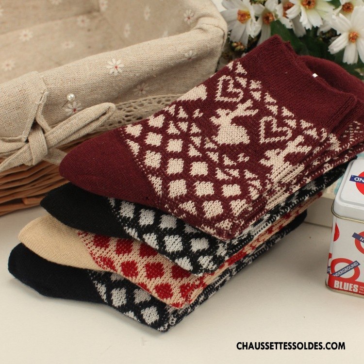Chaussettes Mi Hautes Femme Milieu Le Nouveau Style National Chaussettes En Coton Bordeaux