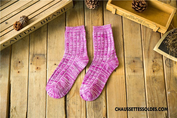 Chaussettes Mi Hautes Femme Milieu Le Nouveau Style National L'automne 100% Coton Rétro Violet