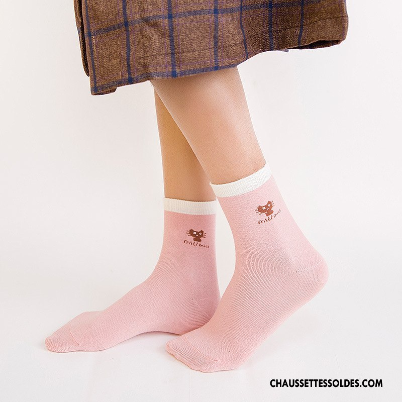 Chaussettes Mi Hautes Femme Milieu Printemps 100% Coton Hiver Tendance L'automne Rose