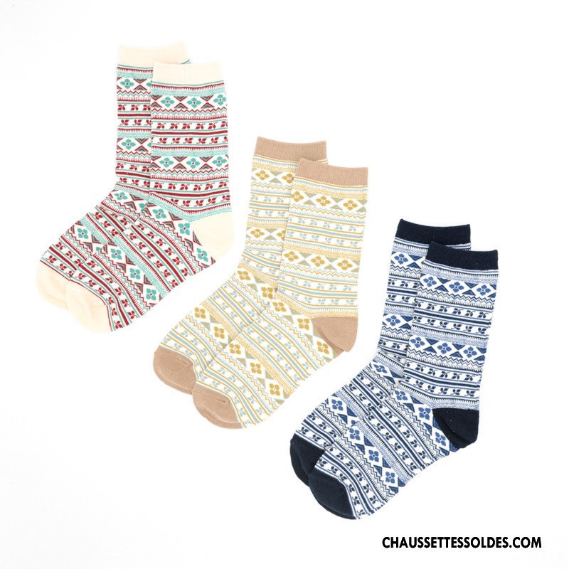 Chaussettes Mi Hautes Femme Milieu Rétro Hiver Style National Le Nouveau 100% Coton Marron / Brun
