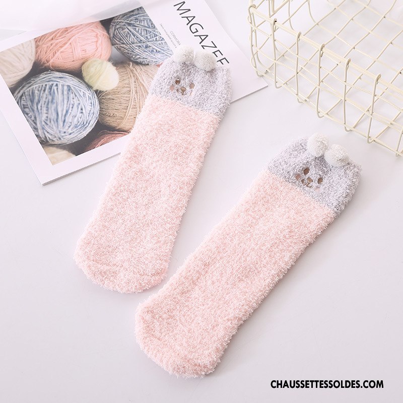 Chaussettes Mi Hautes Femme Milieu Thermiques L'automne Nouvelles Arrivées Ours Hiver Couleurs Mixtes Rose