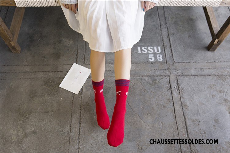 Chaussettes Mi Hautes Femme Milieu Tous Les Assortis Chaussettes En Coton L'automne Hiver Nouvelles Arrivées Rouge