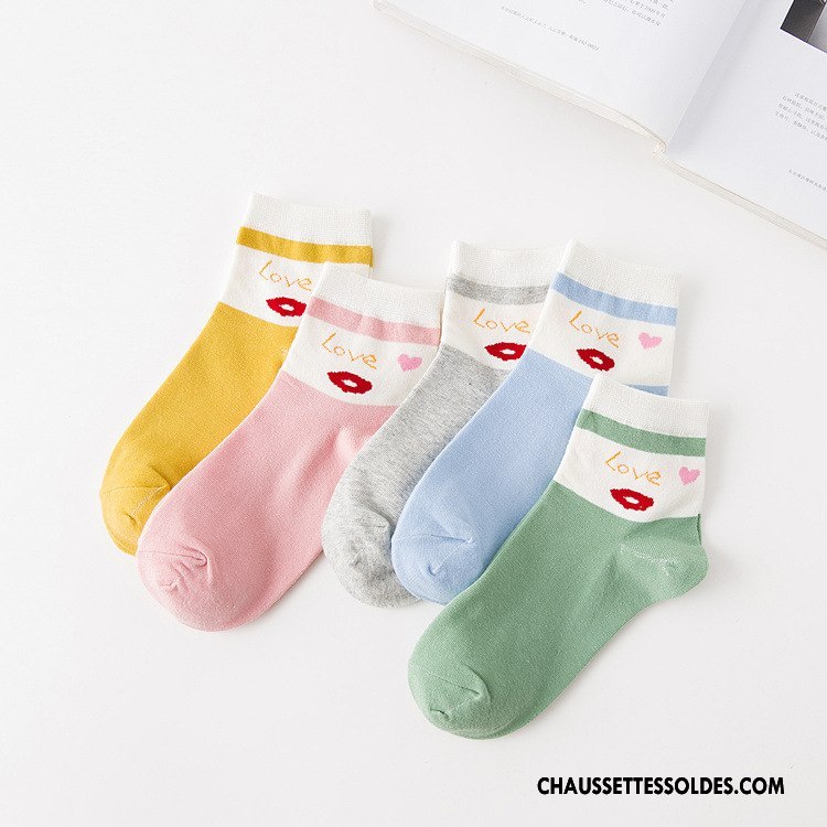 Chaussettes Mi Hautes Femme Milieu Vent D'université Nouveau Coton Bio Le Nouveau Amour Vert