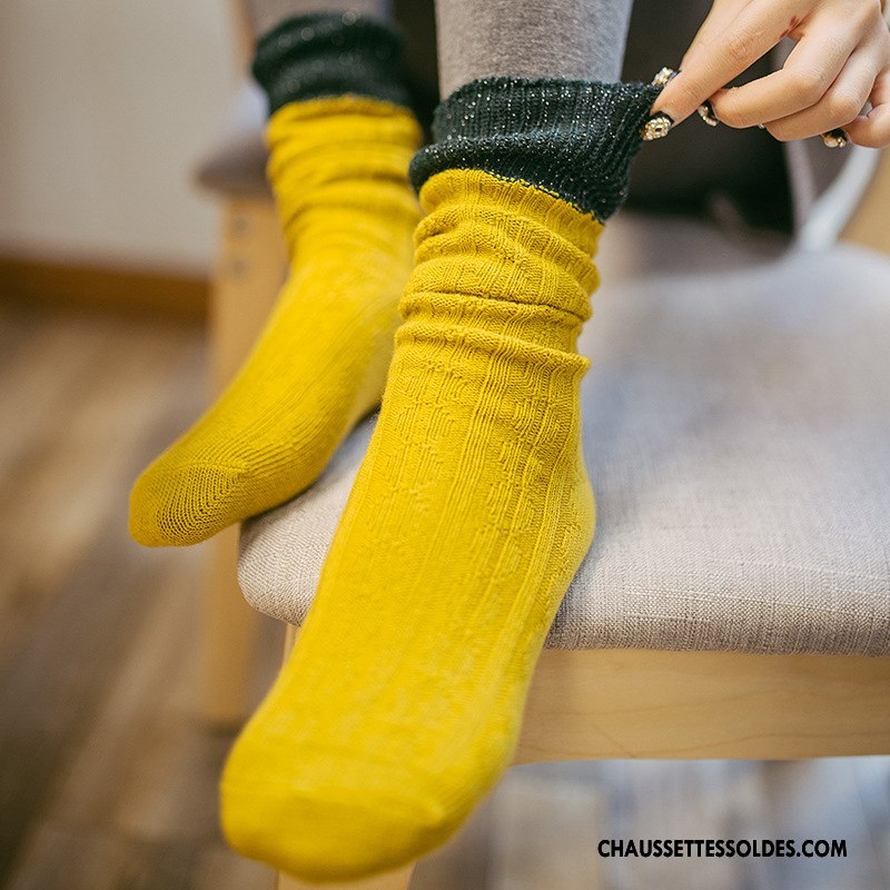 Chaussettes Mi Hautes Femme Mode Personnalité Chaussette De Noël Respirant L'automne Le Nouveau Jaune Or Argent
