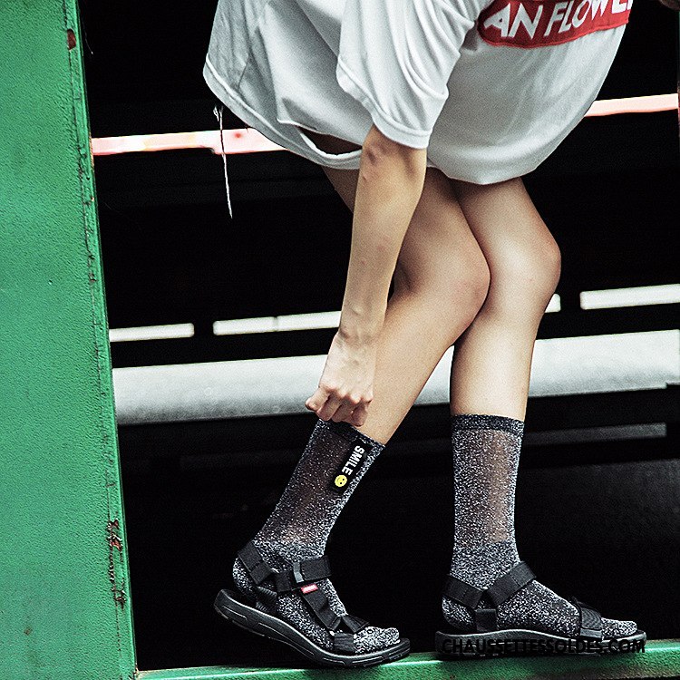 Chaussettes Mi Hautes Femme Mode Personnalité Milieu L'automne Hiver Nouvelles Arrivées Noir Argent