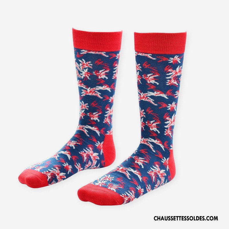 Chaussettes Mi Hautes Femme Mouvement Milieu Graffiti Britanique Longue Homme Couleur De Contraste Bleu