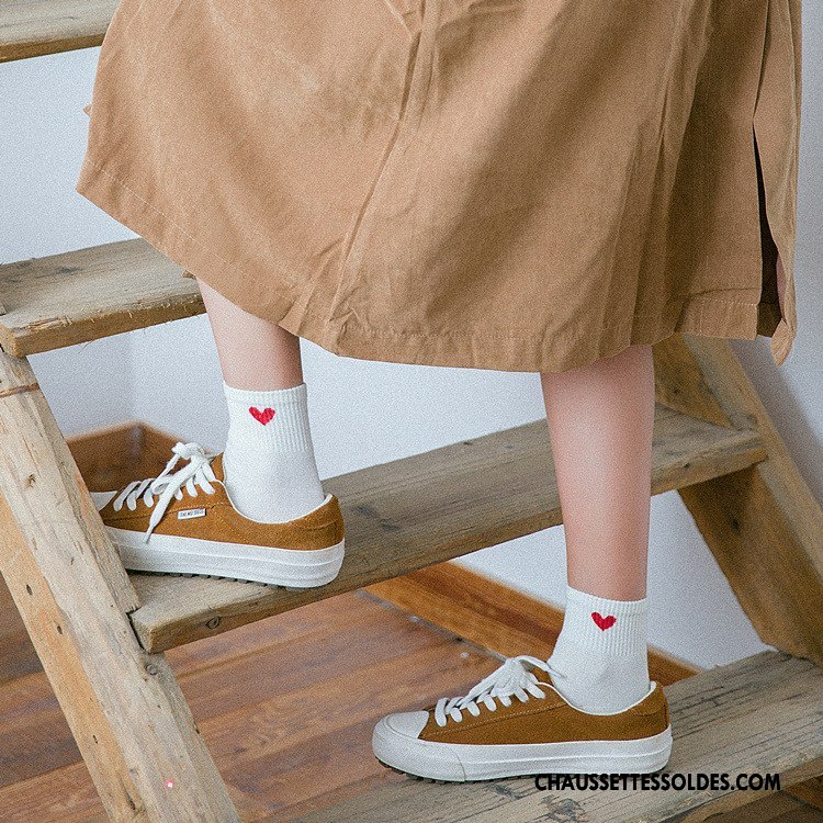 Chaussettes Mi Hautes Femme Mélangé Toutes Les Saisons Mouvement Tous Les Assortis Milieu Amour Blanc