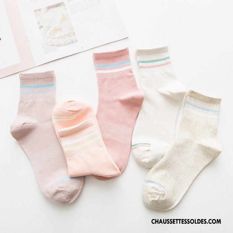 Chaussettes Mi Hautes Femme Nouveau Été Tous Les Assortis Coton Bio Le Nouveau 100% Coton Rose