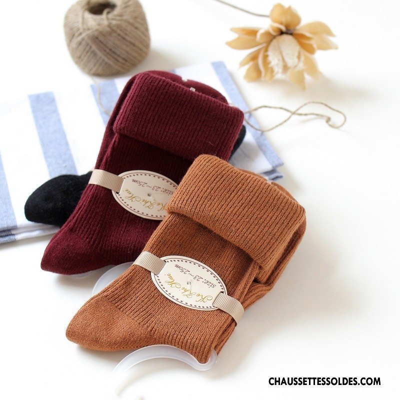 Chaussettes Mi Hautes Femme Nouvelles Arrivées L'automne Cachemire De Lapin 100% Coton Hiver Haute Qualité Bordeaux