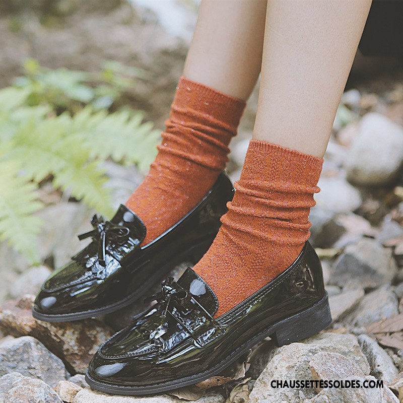 Chaussettes Mi Hautes Femme Nouvelles Arrivées L'automne Rétro Hiver Dame Chaussettes En Coton Pure Marron / Brun Argent