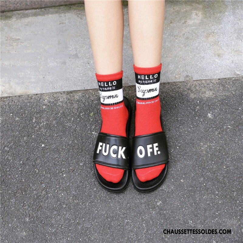 Chaussettes Mi Hautes Femme Nouvelles Arrivées Lovers Tendance L'automne Milieu Homme Rouge