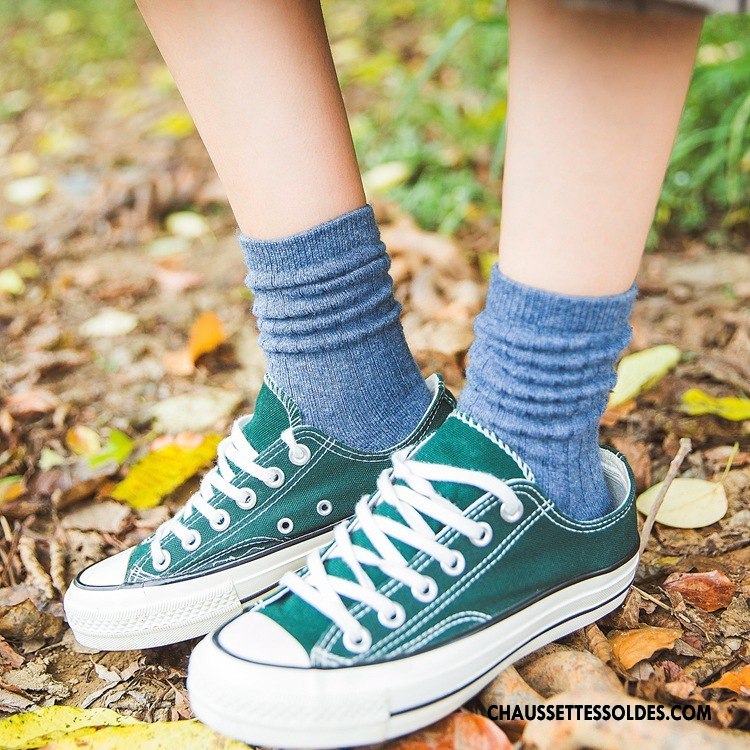 Chaussettes Mi Hautes Femme Nouvelles Arrivées Milieu Hiver Des Chaussettes En Laine Thermiques L'automne Pure Bleu