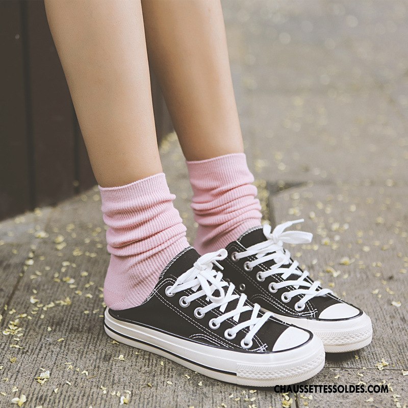 Chaussettes Mi Hautes Femme Nouvelles Arrivées Tous Les Assortis Milieu Rétro Vent D'université Dame Couleurs De Bonbons Pure Rose