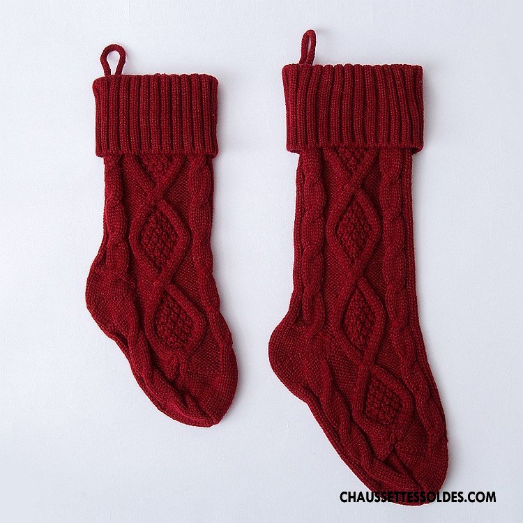 Chaussettes Mi Hautes Femme Ornements Noël Bonbons Losange Grand En Maille Bordeaux