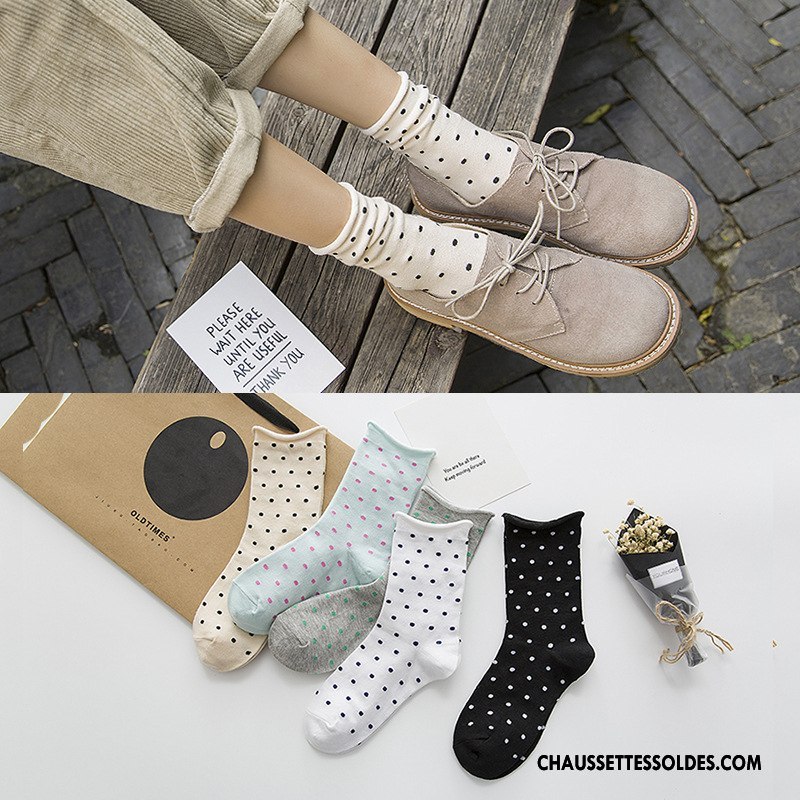 Chaussettes Mi Hautes Femme Ourlet Beige Milieu 100% Coton Hiver L'automne Blanc
