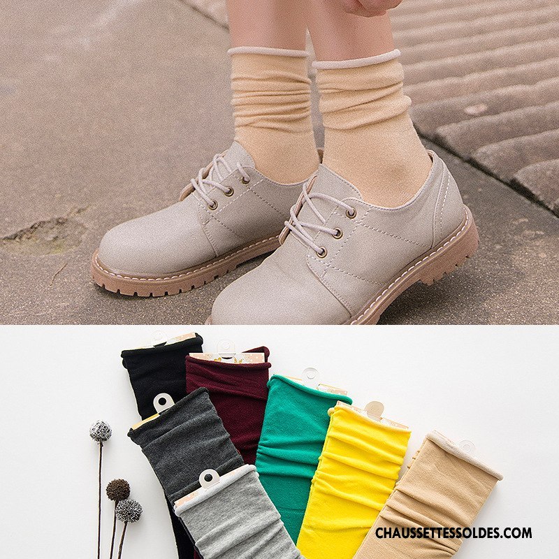 Chaussettes Mi Hautes Femme Ourlet Bouche Libre Enceintes Nouvelles Arrivées 100% Coton Couleurs De Bonbons Jaune