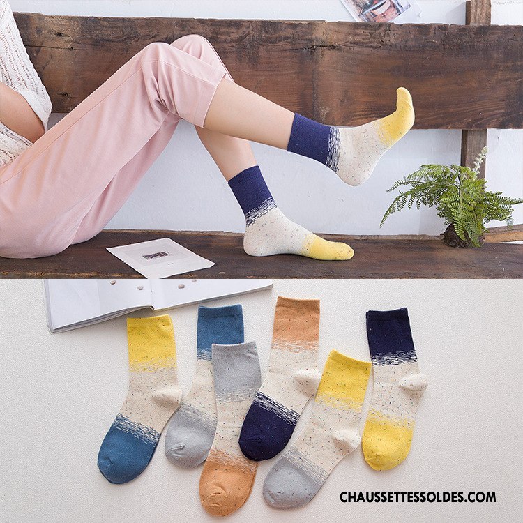 Chaussettes Mi Hautes Femme Personnalité Chaussette Courte Yarn Milieu Couleur Le Nouveau Coloré