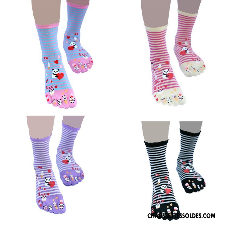 Chaussettes Mi Hautes Femme Personnalité Dame Matelassé Cinq Doigts Hiver L'automne Violet