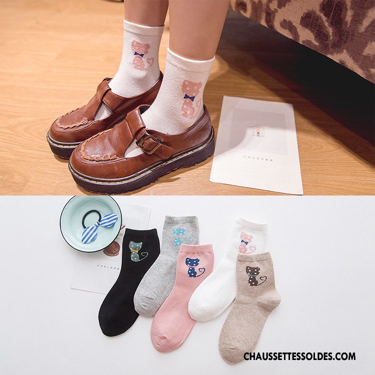 Chaussettes Mi Hautes Femme Petit Charmant Le Nouveau Dessin Animé L'automne 100% Coton Blanc