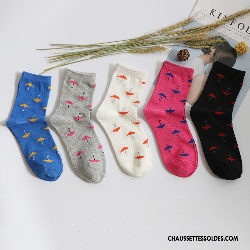 Chaussettes Mi Hautes Femme Petit Mouvement Modèle Casual Confortable Milieu Bleu